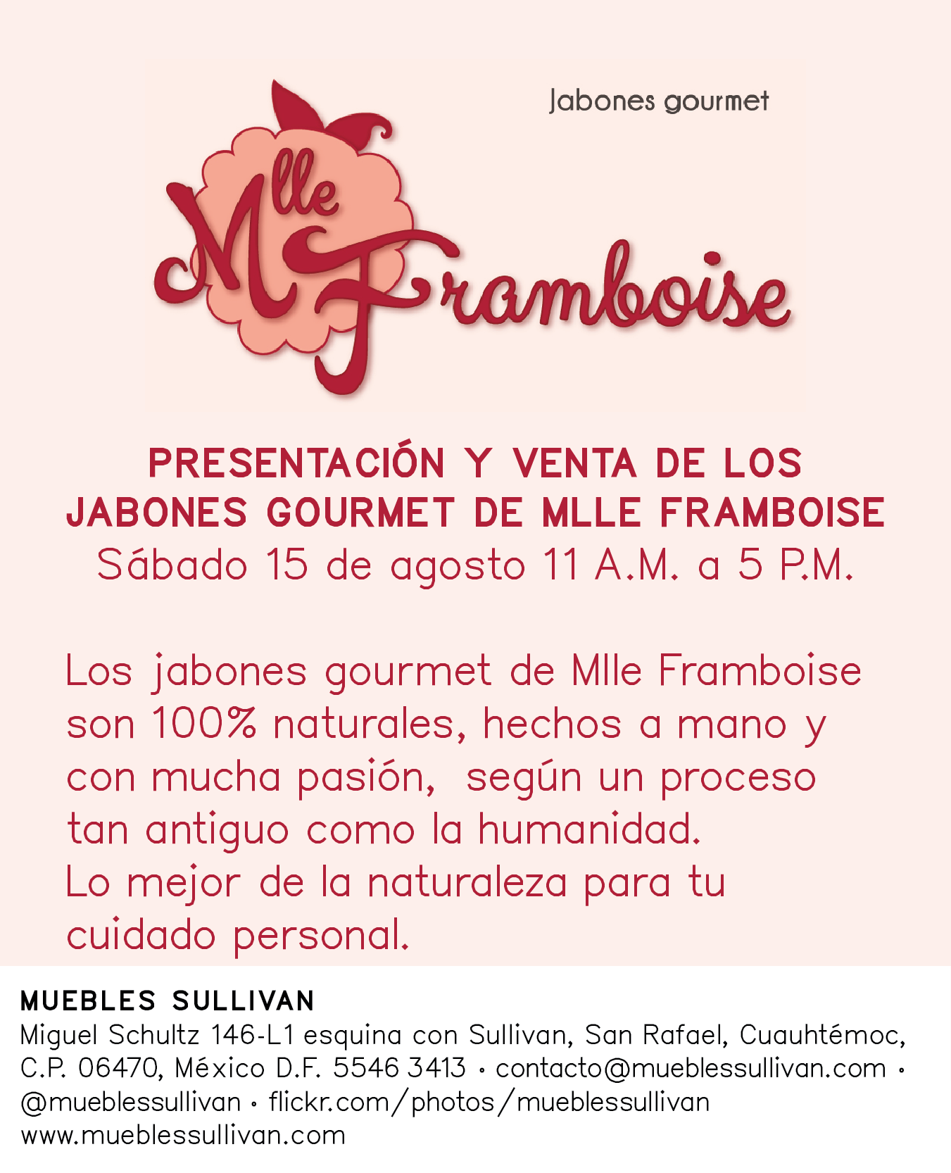 Presentación y venta de los jabones gourmet de Mlle Framboise